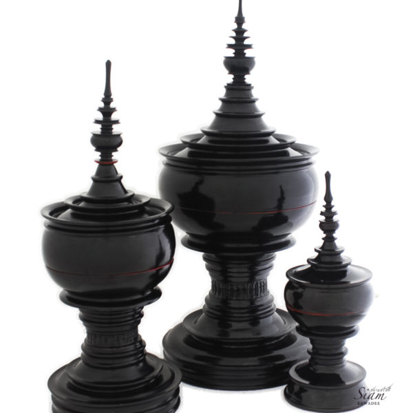 Buddhist-Food-Offering-Vessel-Handmade-Traditional-Stupa-shaped-in-Black-color-from-Myanmar-Oriental-Decor