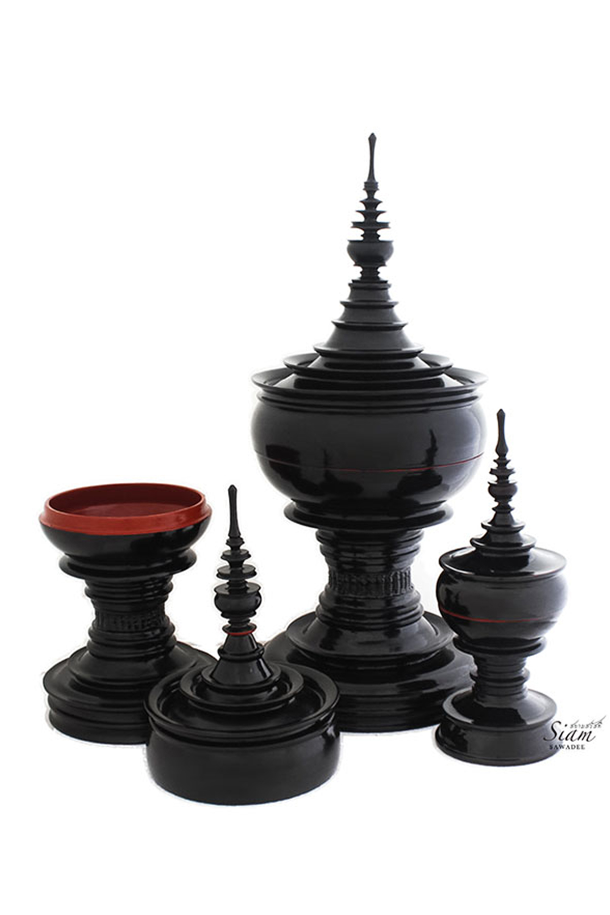 Buddhist-Food-Offering-Vessel-Handmade-Traditional-Stupa-shaped-in-Black-color-from-Myanmar-Oriental-Decor