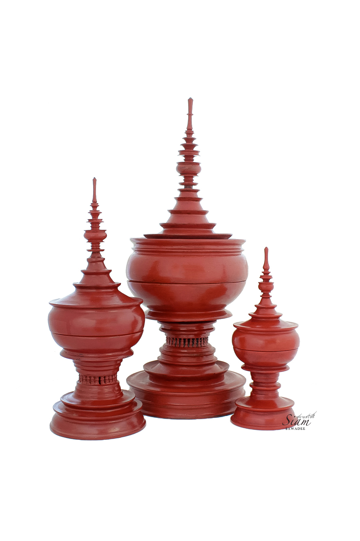 Buddhist-Food-Offering-Vessel-Handmade-Traditional-Stupa-shaped-in-red-color-from-Myanmar-Oriental-Decor