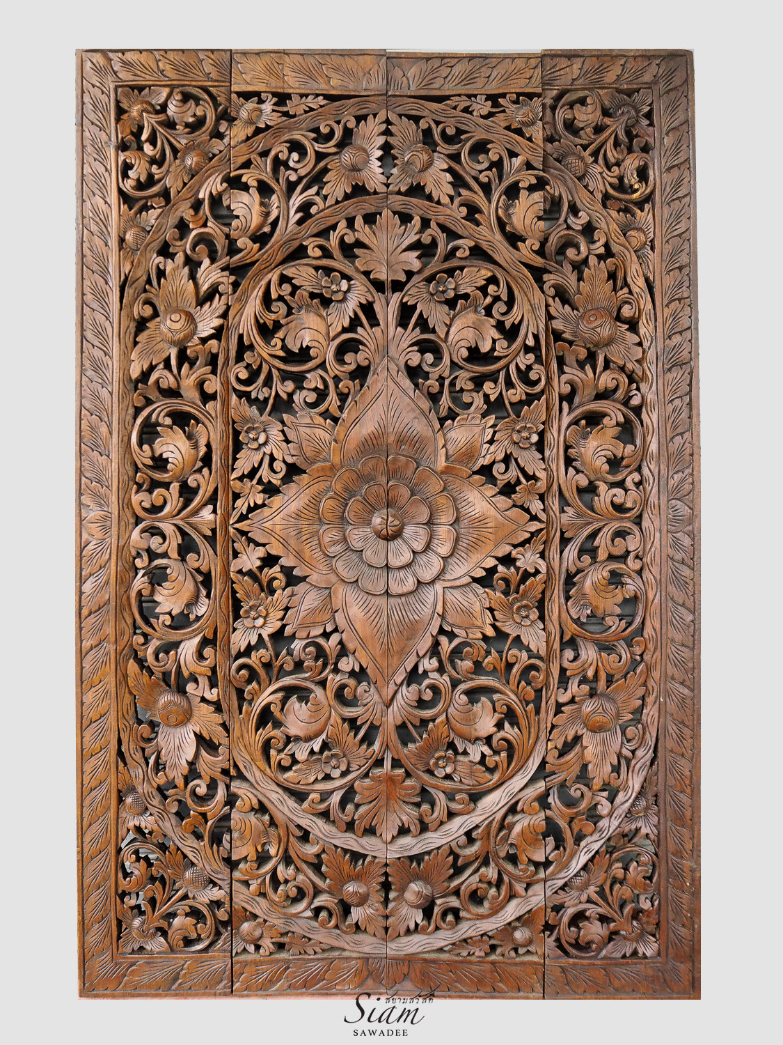 Balinese art natural/brown  wash wood carved wall art decor bed board 