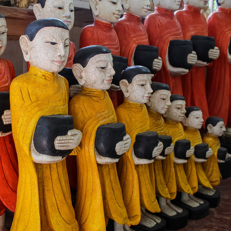 large-buddha-and-buddhist-monk-statues-handmade-hand-painted-a-set-of-7-wood-carving-yellow