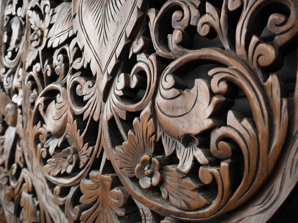 Balinese Flower Wood Carving Bed Headboard - Siam Sawadee