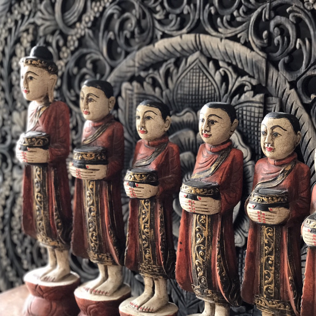 Set of hand carved wooden monk-small size-1 monks sculpture from thailand