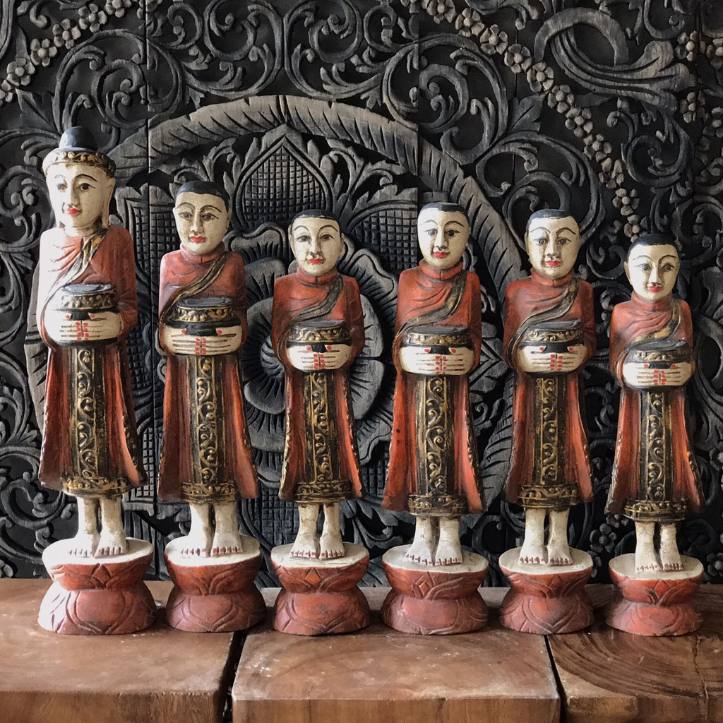 Set of handcarved wooden monk-small size-2 monks sculpture from thailand