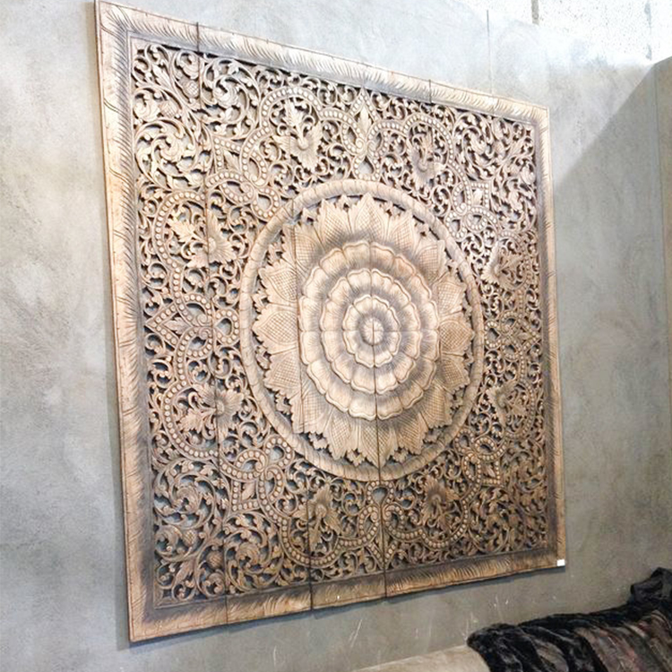 Buy Mandala Carved Wood  Wall Art  Panel Grey Headboard Online