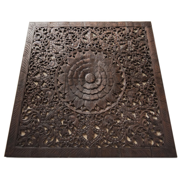 Mandala Carved Wood Wall Art Panel, Grey Headboard