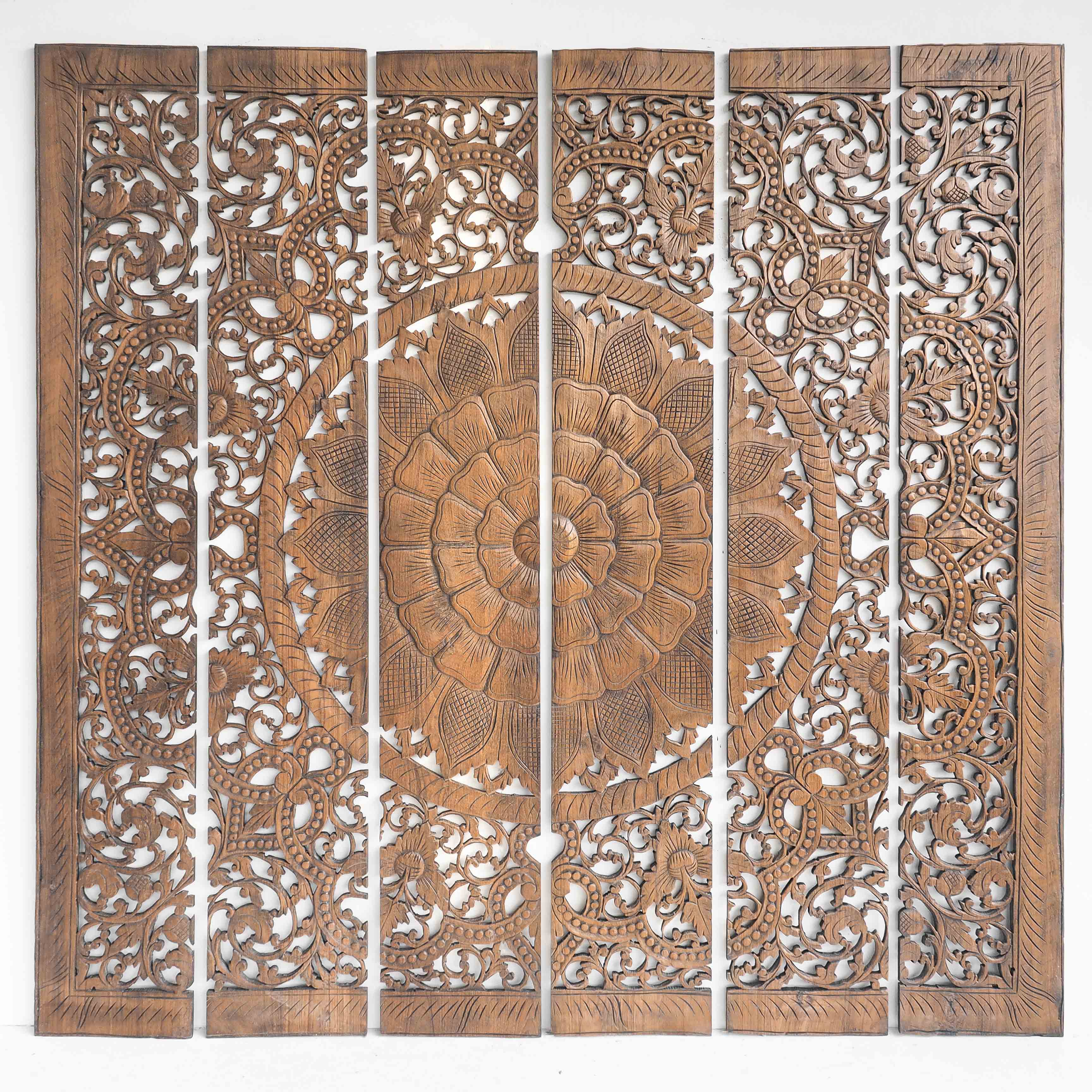 Buy Mandala Carved Wood Wall Art Panel Grey Headboard Online