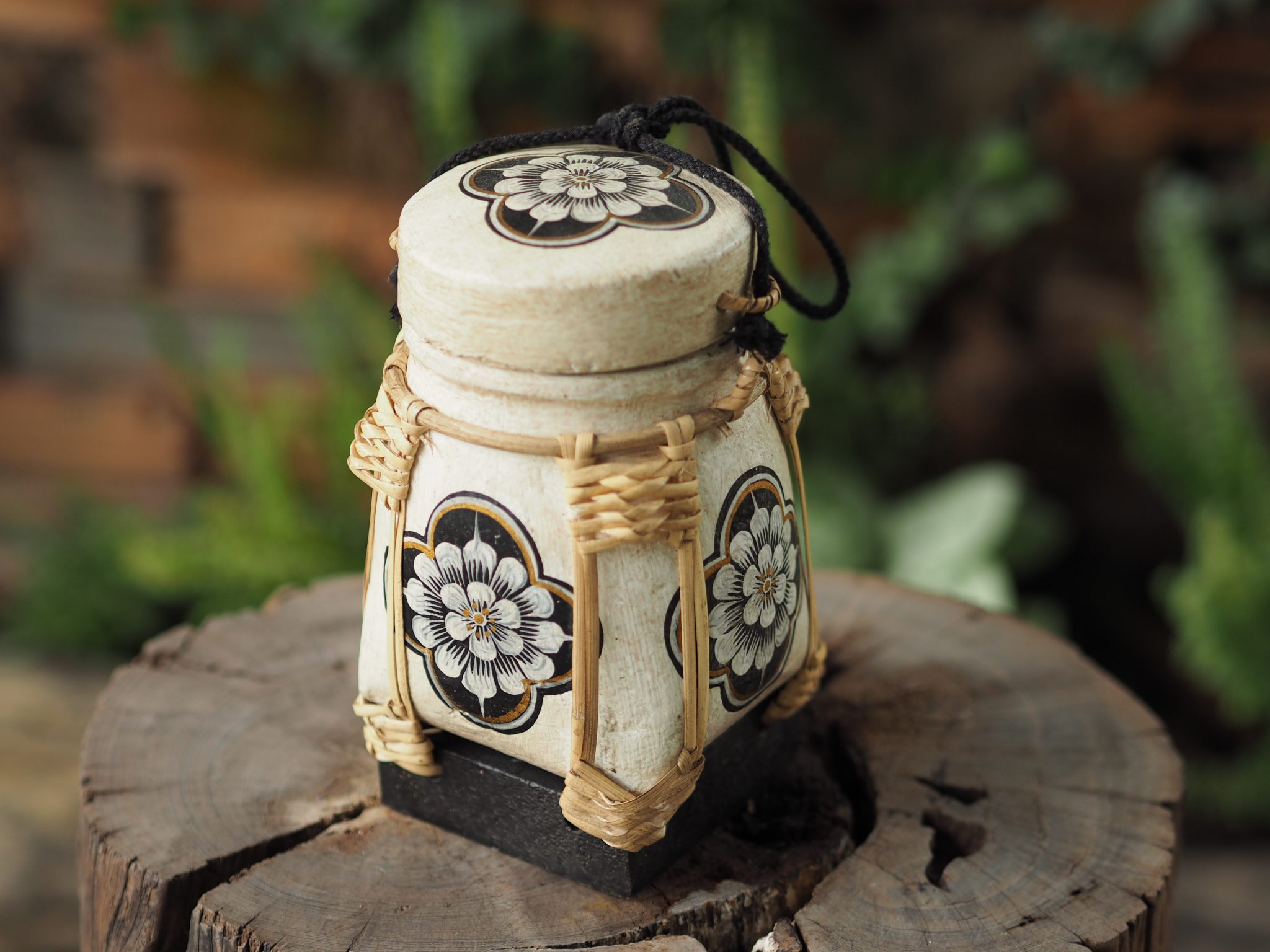 Bamboo Rice Pot exquisitely hand painted container made in Thailand. Bamboo Rice Pot