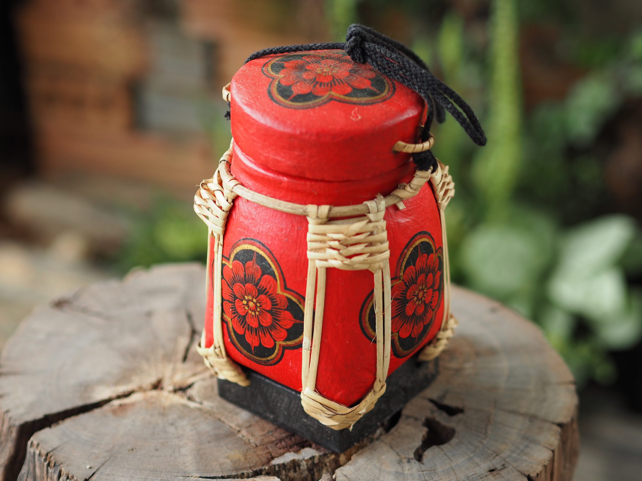 Bamboo Rice Pot exquisitely hand painted container made in Thailand.