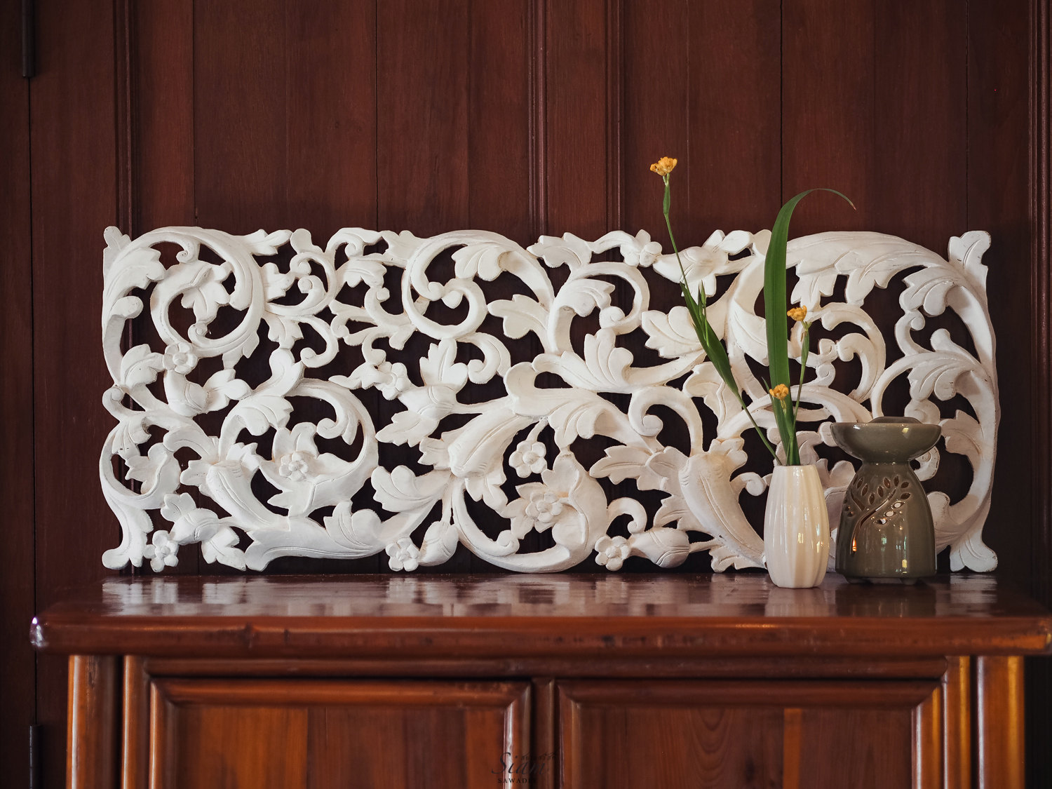 Buy Tropical Floral Curving Wooden Carving Wall  Hanging  Online