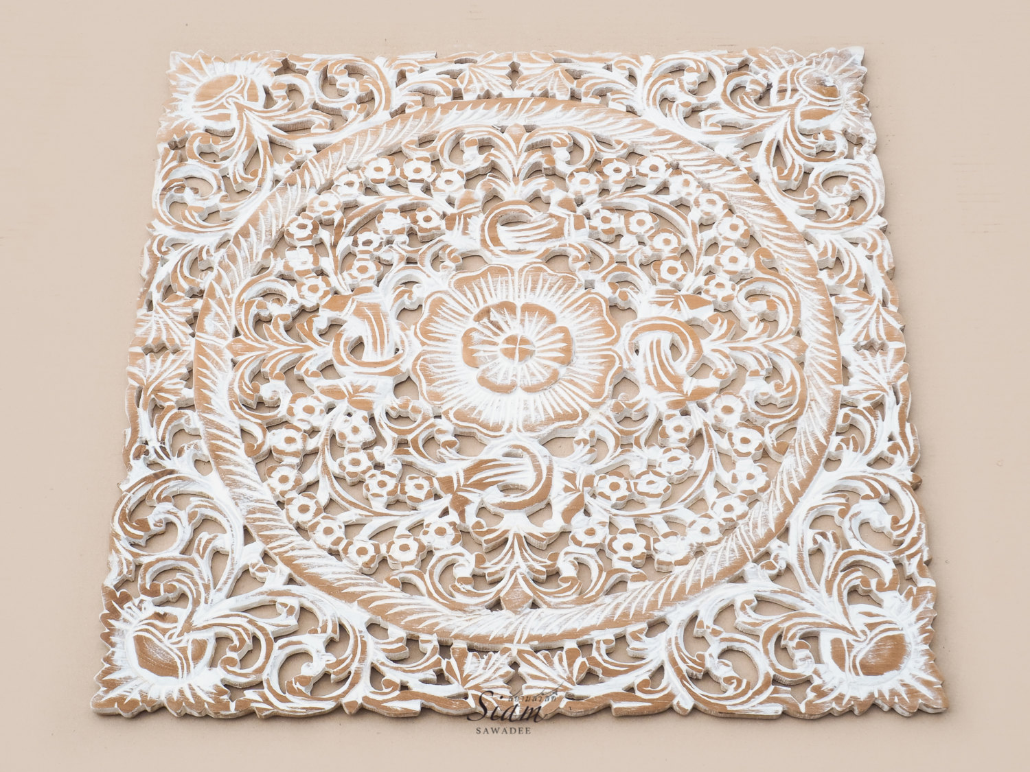 Lotus Wood Carving Plaque Oriental Decor