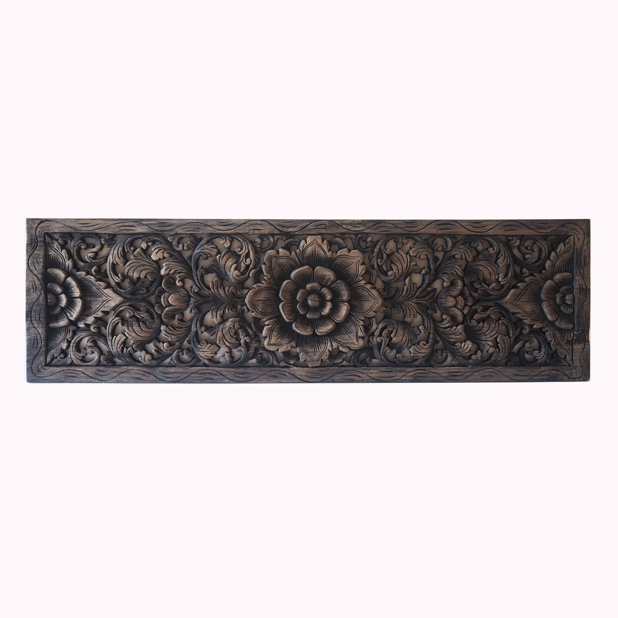 Buy Thai Lotus Wood Carving Wall Art Panel Online