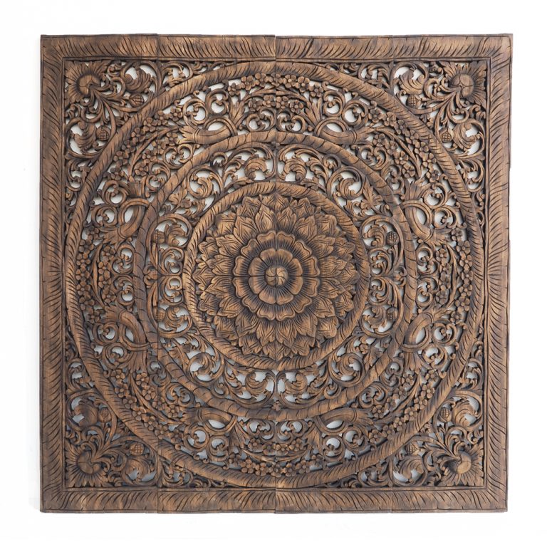 Grand Carved Teak Wood Wall Art Panel Plaque Decor Siam Sawadee