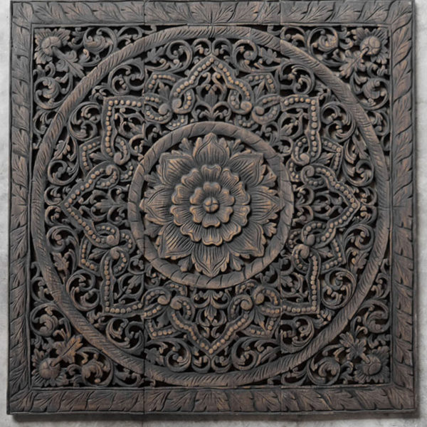 Antique Lotus Wood Carving Wall Art Hanging - Carved Wood Wall Art India
