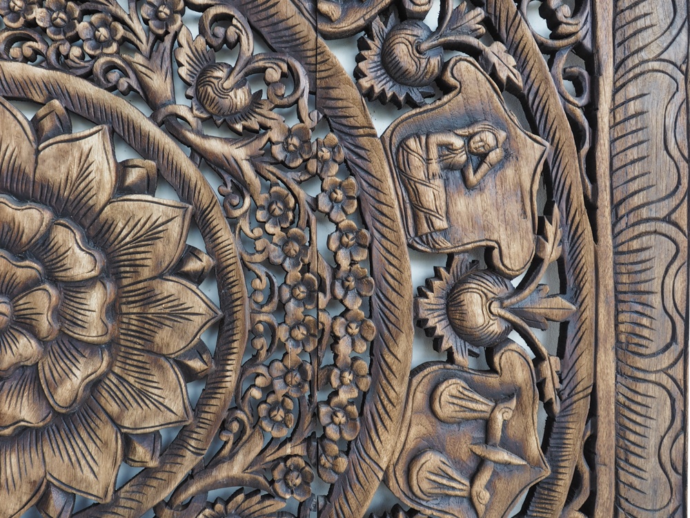 Carved Wood Panel w Feng Shui Grid 