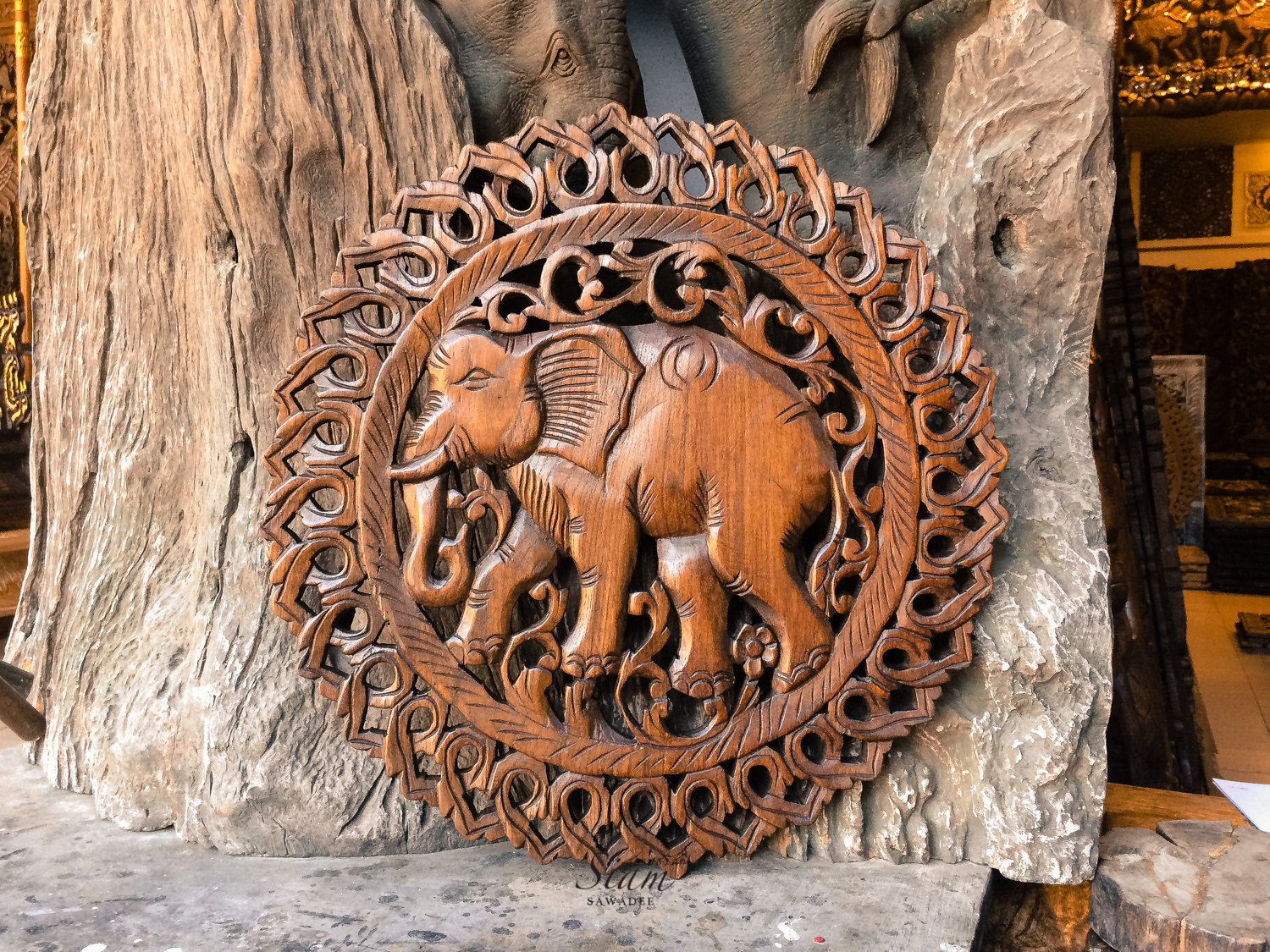 Lucky Elephant Wood Carving Wall Paneling