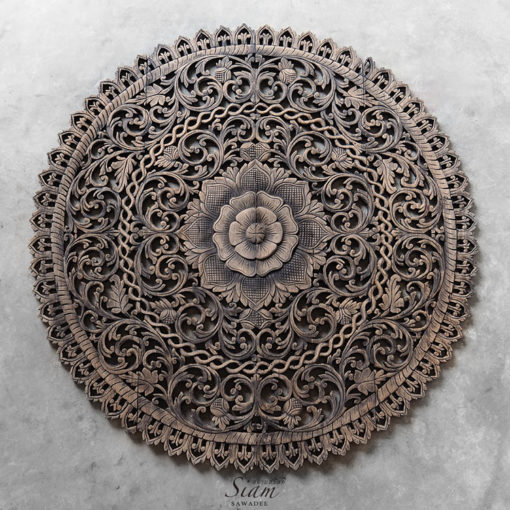 Circle Carved Wooden Art Panel for Wall Hanging Siam Sawadee