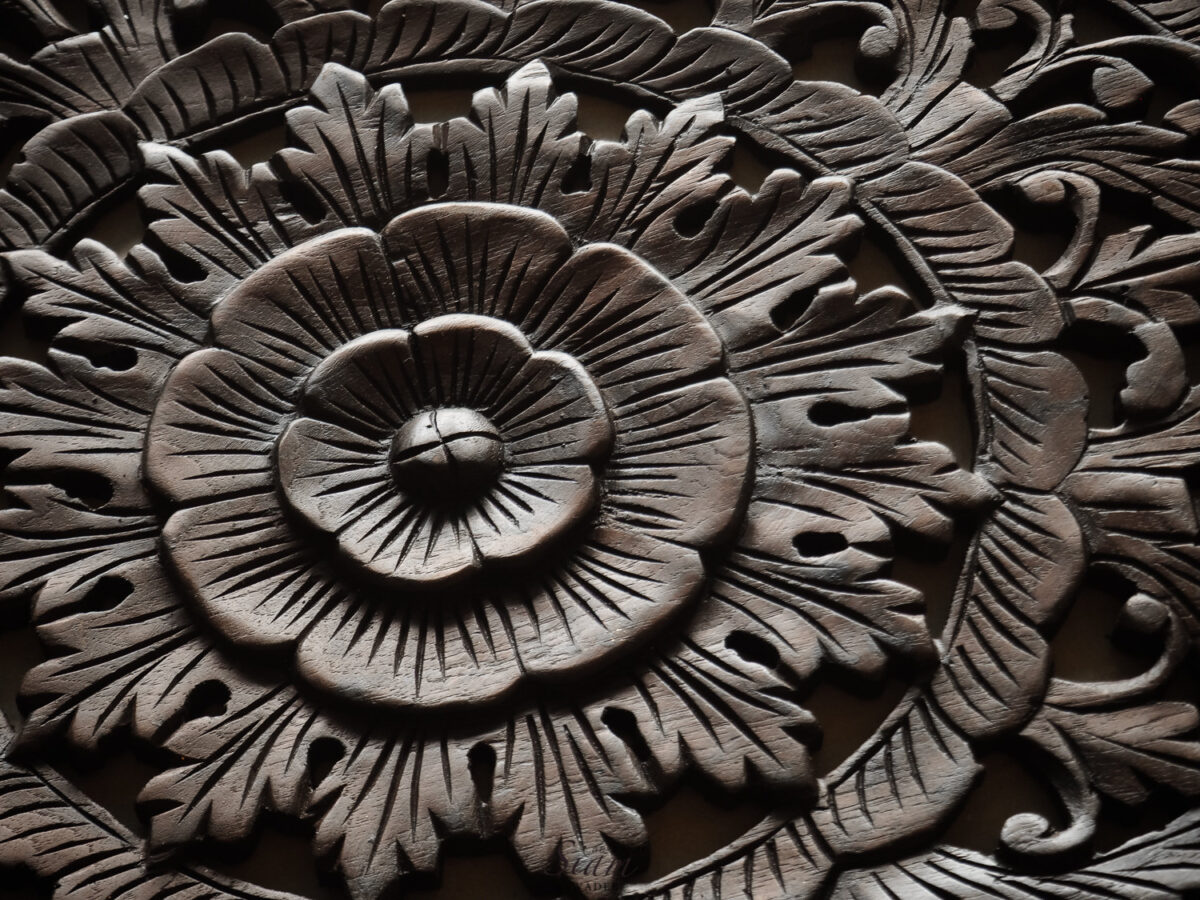 Thai Traditional Lotus Carved Wood Wall Panel Siam Sawadee