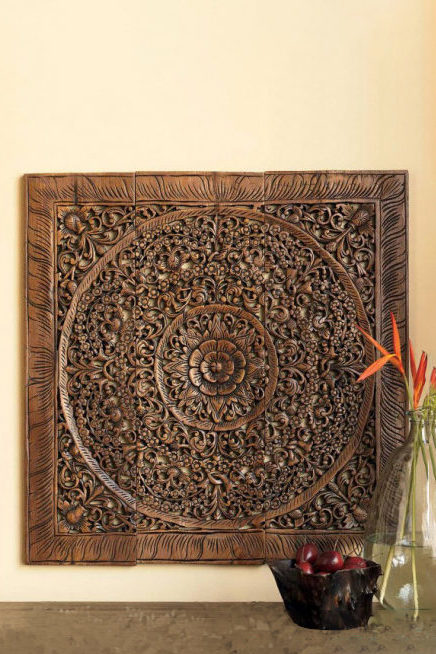 Balinese Antique Wood Carving Wall Art, Vintage Wooden Wall Panels
