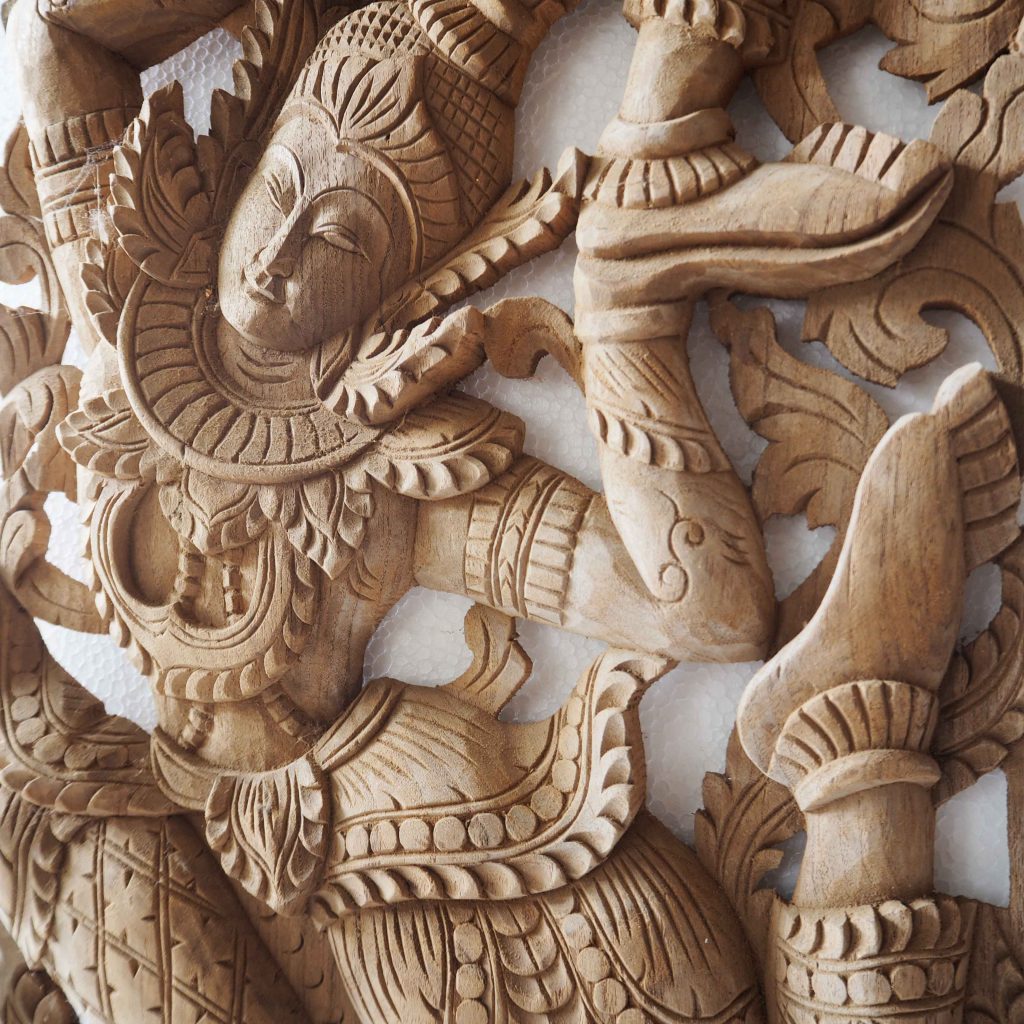 Wood Crafted Buddhist Angel Guardian Siam Sawadee