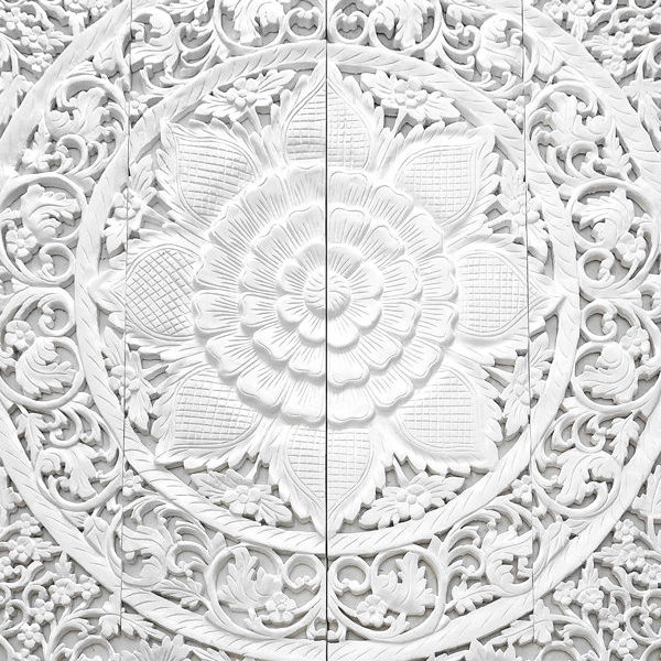 Mandala boho walls paneled decorative medallion reclaimed divider 6ft plaque floral hanging mounted wall tropical wood-72 inches white finishing
