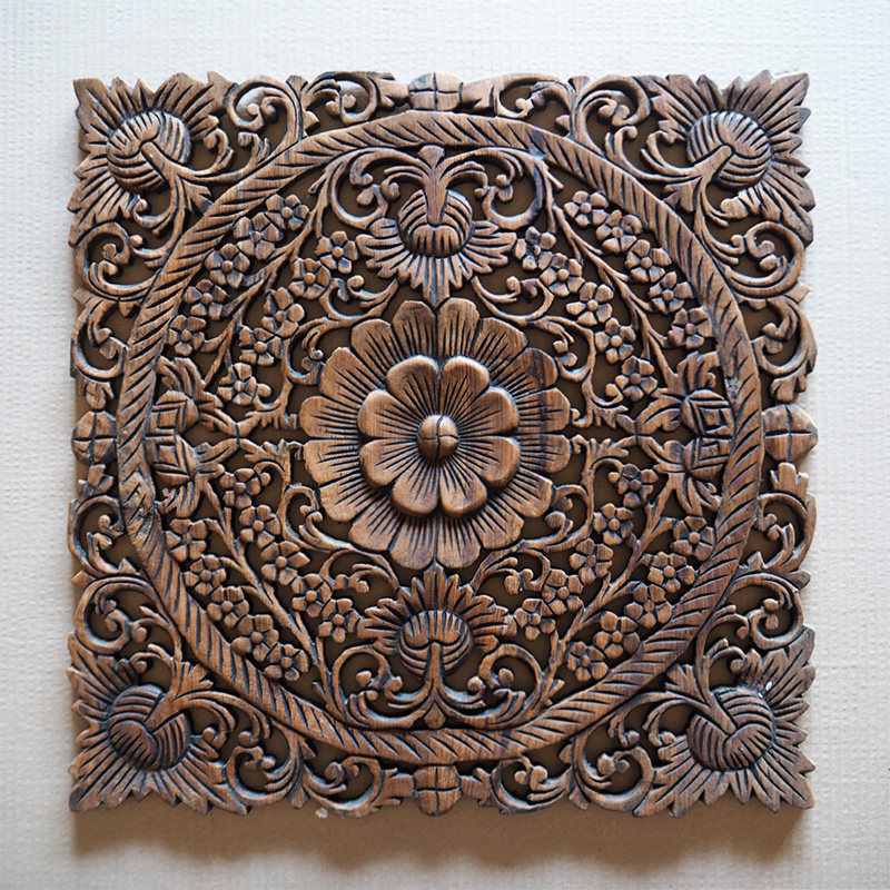 Tropical Wooden Sculpture Wall Panel - Wood Carved Wall Art Uk