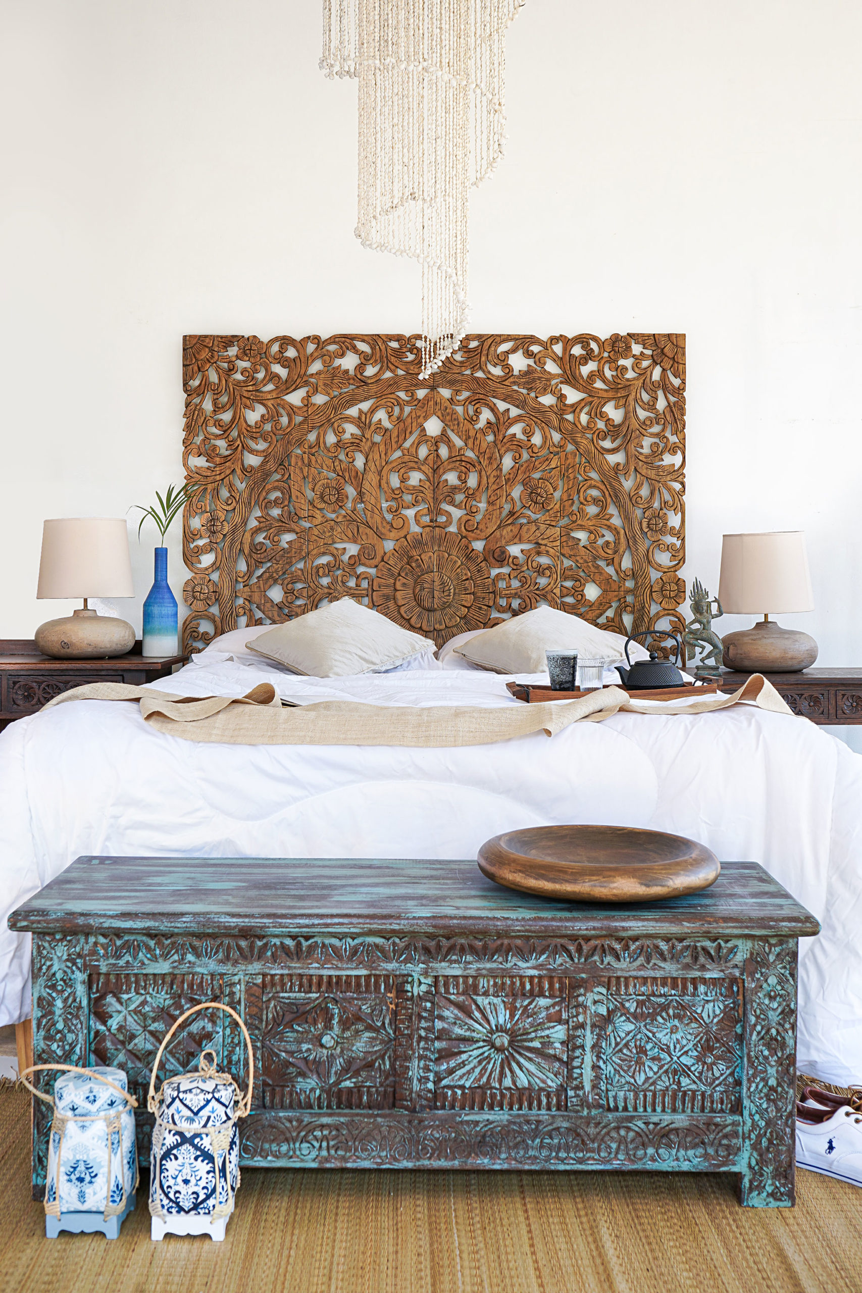 Kingsize Headboard Balinese Wooden, Hand Carved King Size Bed Frame