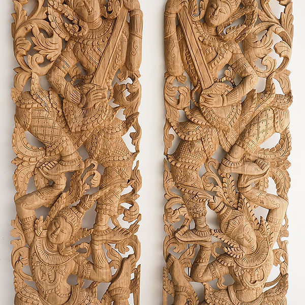 traditional farmhouse carving sculpture wall decor from Thailand-large 48x14 inches-brown finish