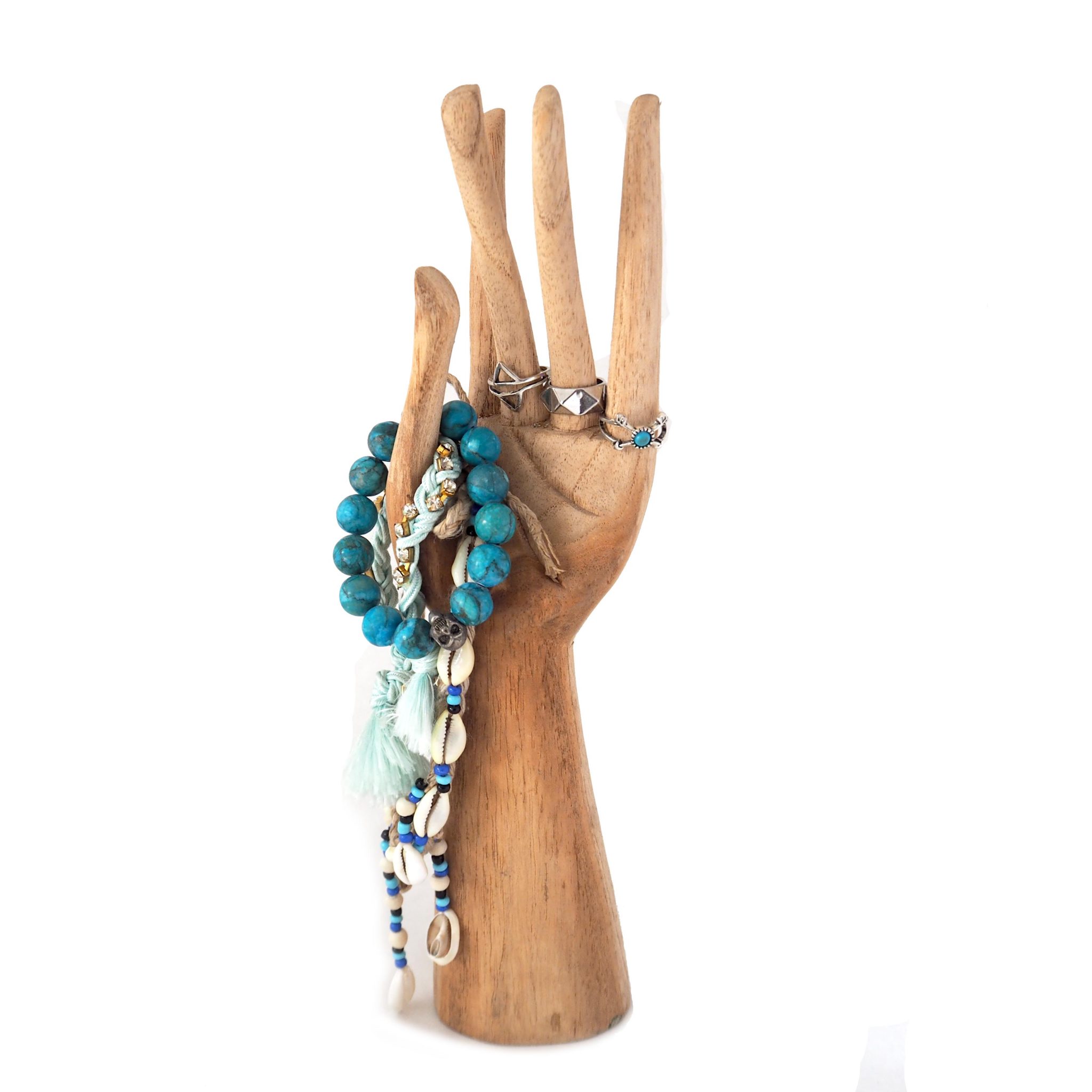 Pair Of Hands Wood Jewelry Display Bracelet And Ring  Holder 7” By Zenda Imports 