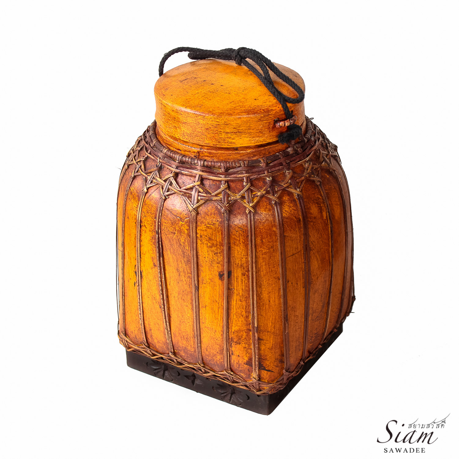 Hand-Painted Traditional Sticky Rice Box Container Pot Storage Vintage Authentic made of Bamboo from Thailand Pot-Storage-Vintage