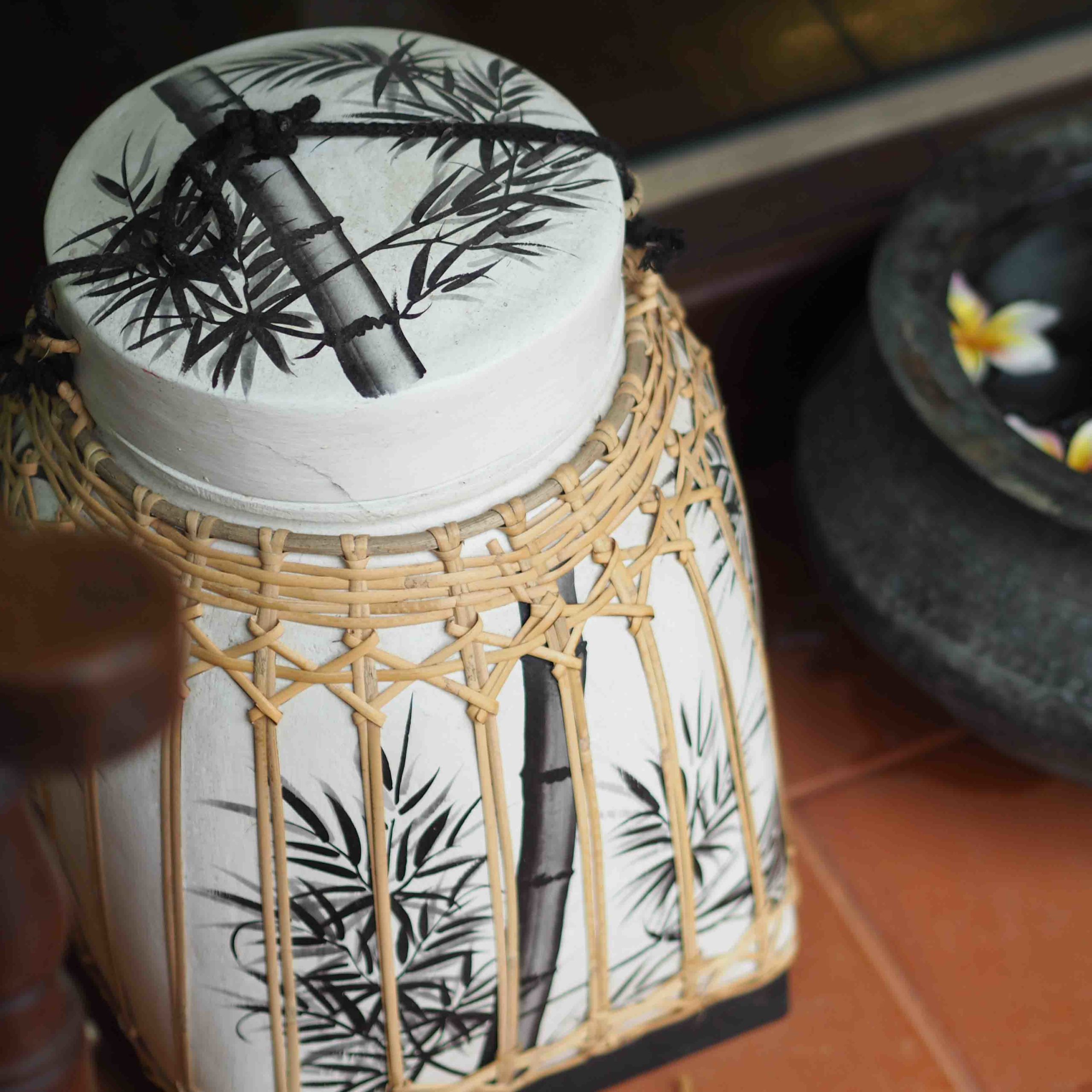 White-Decorative-Thai-Rice-Basket-Storage-Handmade-and-Hand-painted-Traditional-Asian-Pot-made-of-Bamboo-from-Thailand Asian-Pot