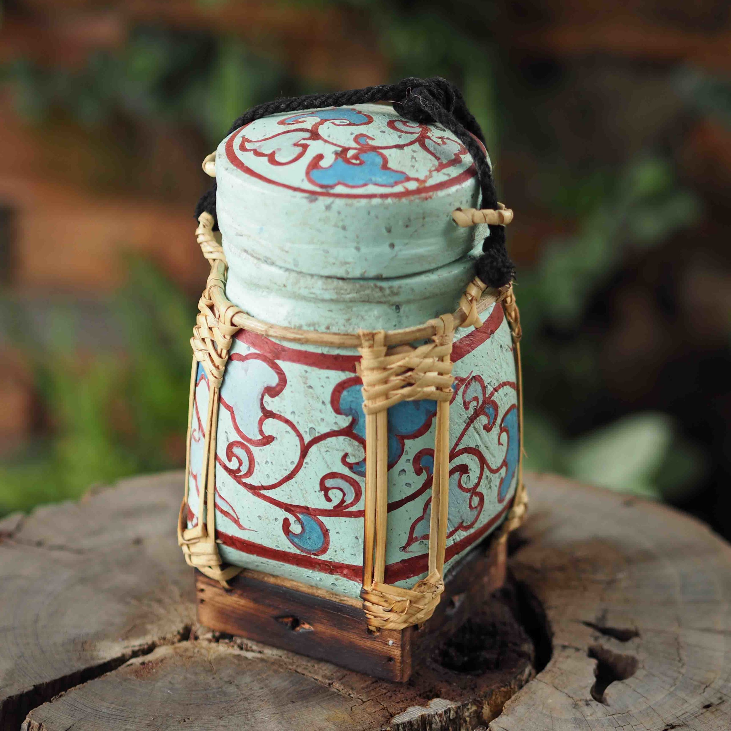 Rice Basket Box Container Pot Storage Hand Painted Traditional Authentic made of Bamboo from Thailand White and Blue White and Blue Box