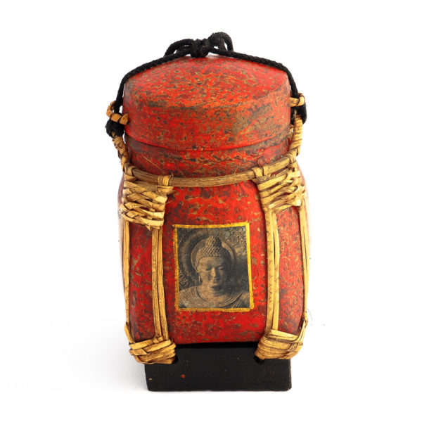 Thai rice box 166 600x600 - Buddha Image Painted Bamboo Woven Rice Pot
