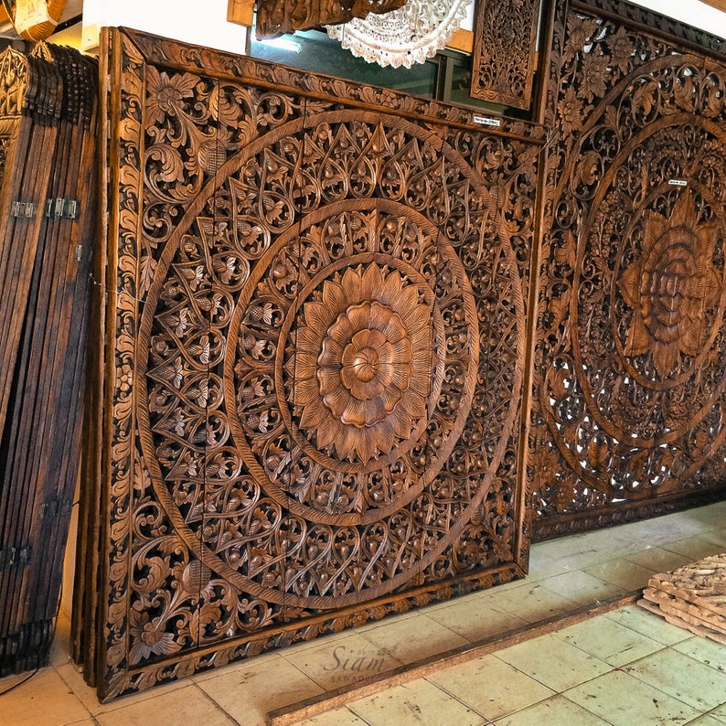king size bed headboard mandala Bed Head board Large carved wall art panel 6 foot