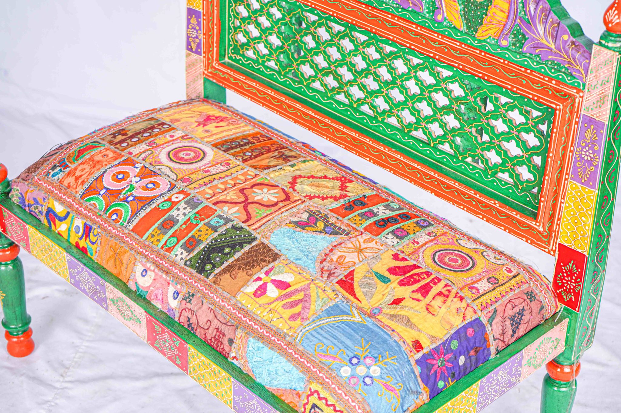 Clearance Sale: Hand carved wood sofa with weaving cushion seat, Indian