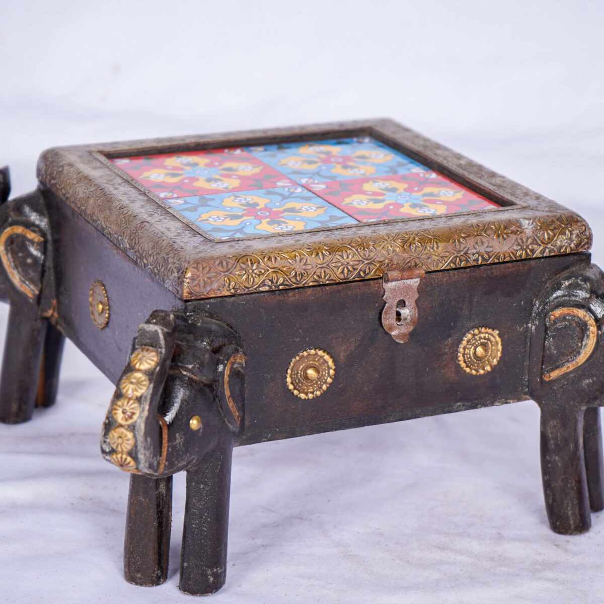 Clearance Sale Hand carved wooden elephant jewelry box, hand painted