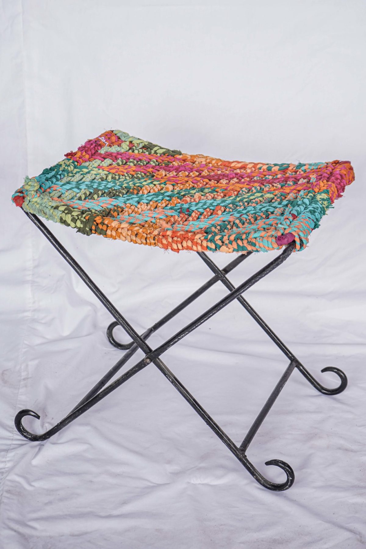 Turquoise Color Chair Vintage Stool Weaving Cotton