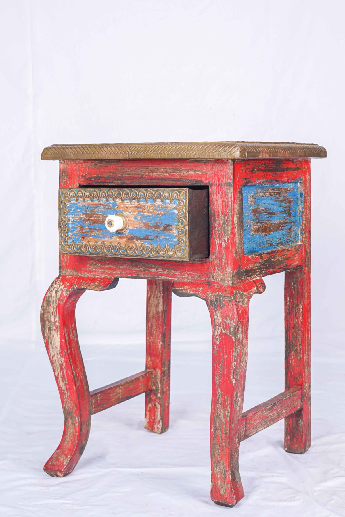 Antique Red Furniture Handmade Wood Carved Nightstand
