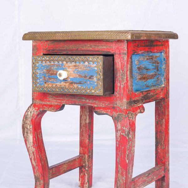 Antique Red Furniture Handmade Wood Carved Nightstand