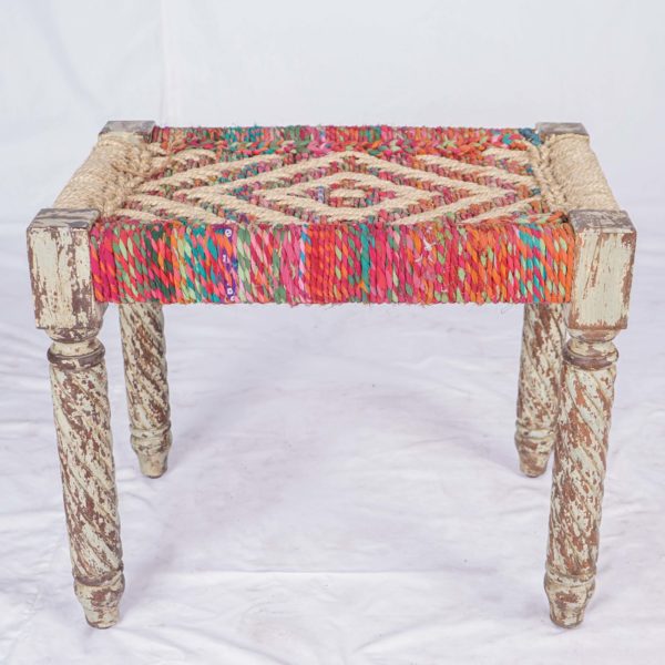 Hand Weaving Wood Carved Stool From India
