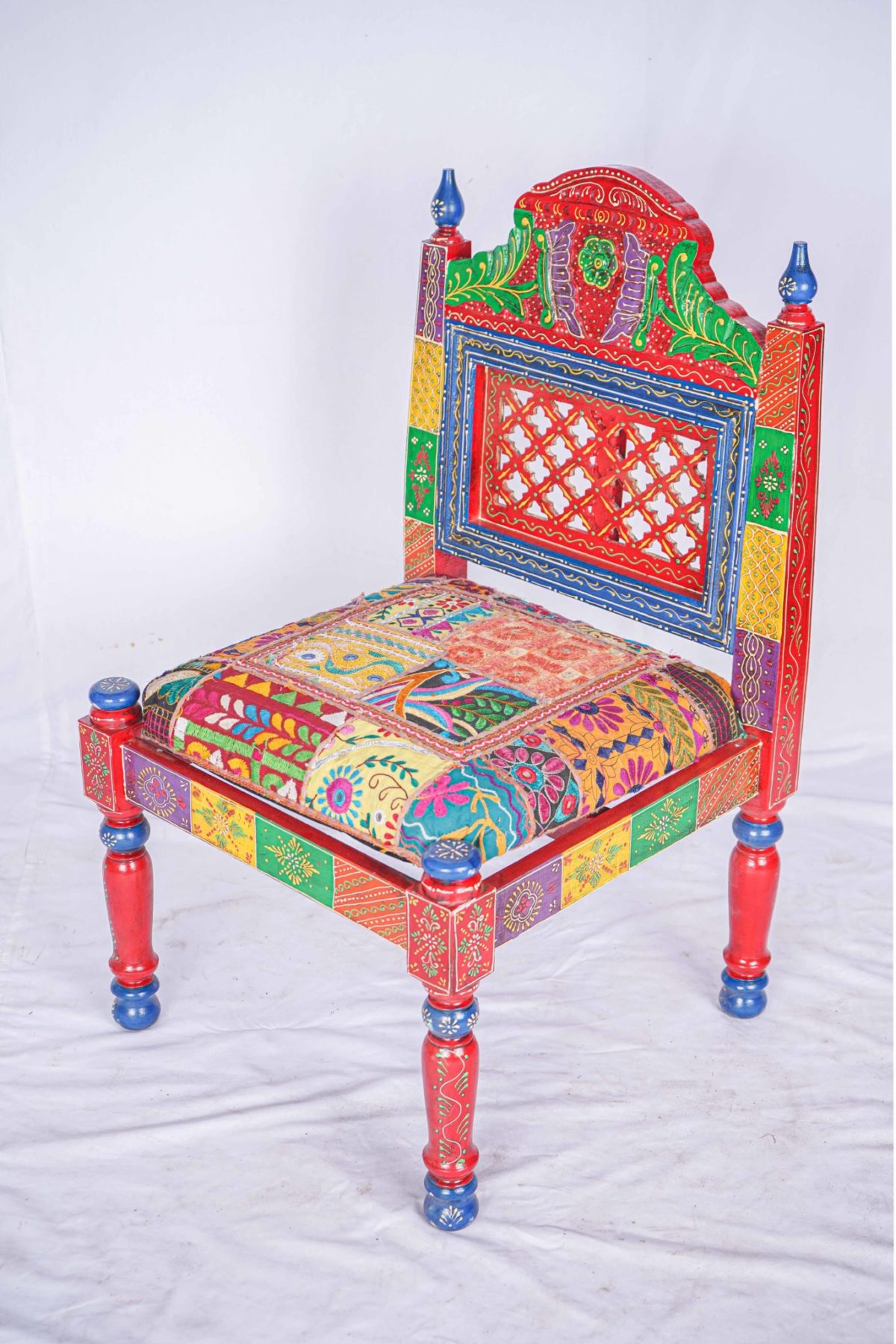 Beautiful Coloured Wooden Chair Hand Weaved Furniture