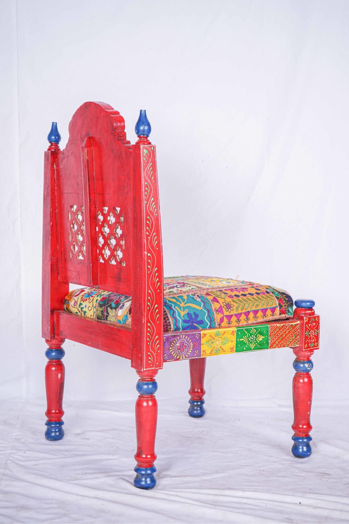 Red Hand Painted Indian Chair Reclaimed Wood Carving