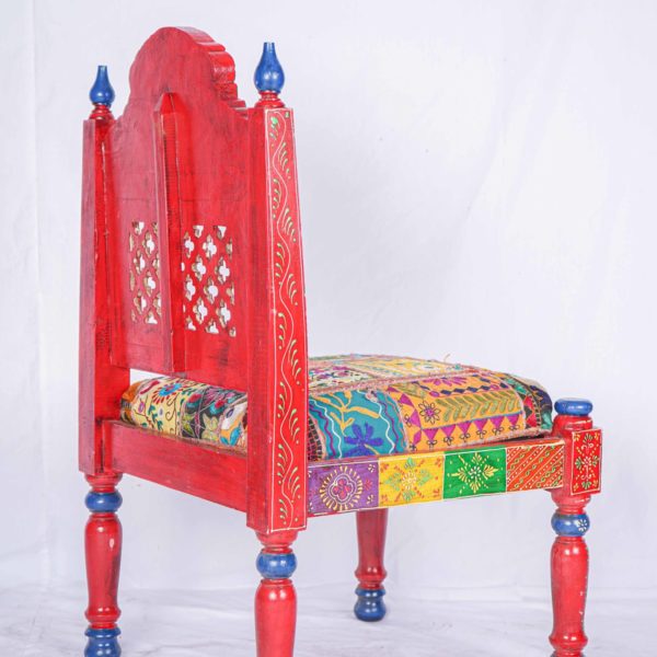 Red Hand Painted Indian Chair Reclaimed Wood Carving