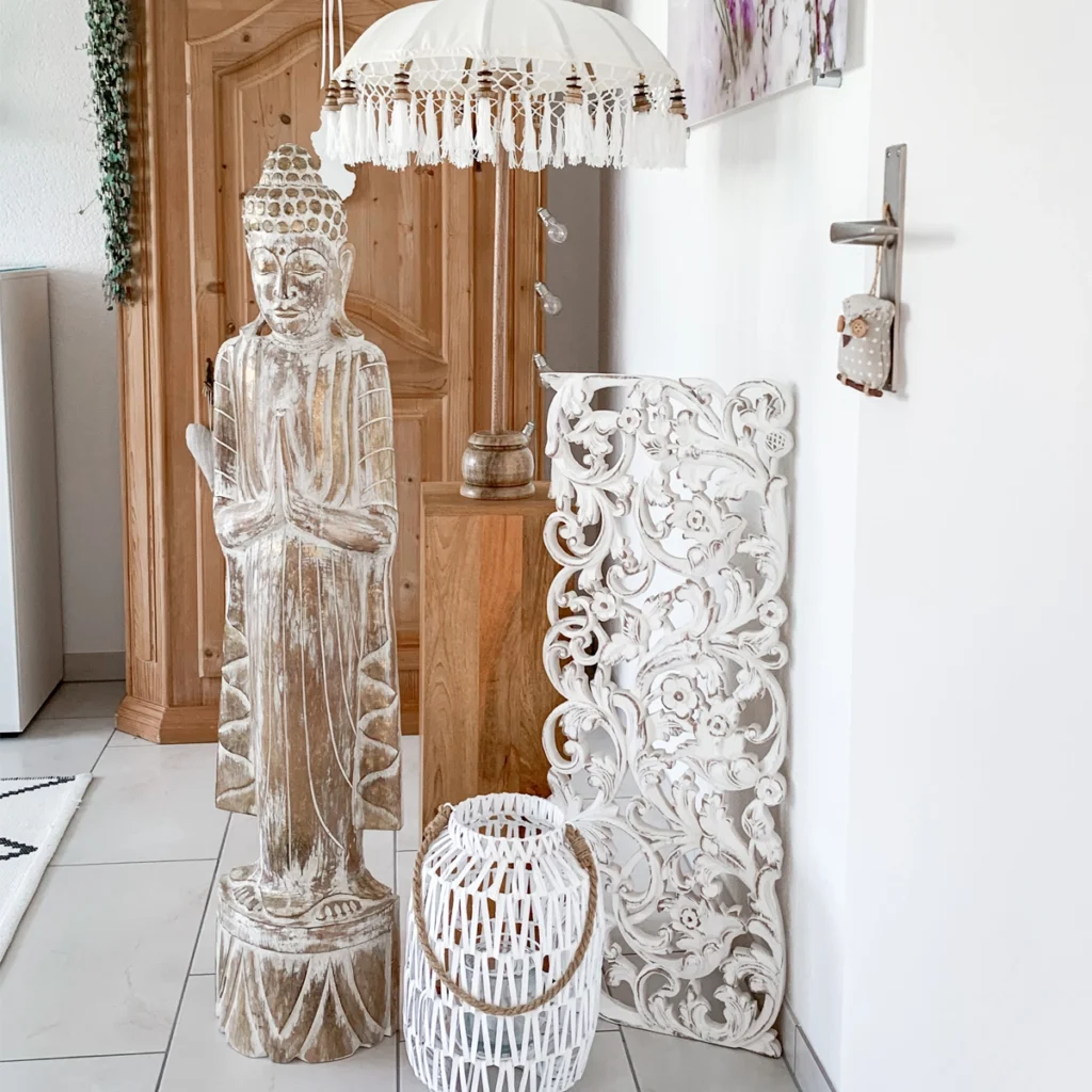 Feng Shui home decorative Buddha in weathered whitewash