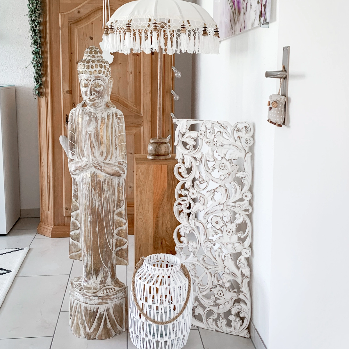 Feng Shui home decorative Buddha in weathered whitewash