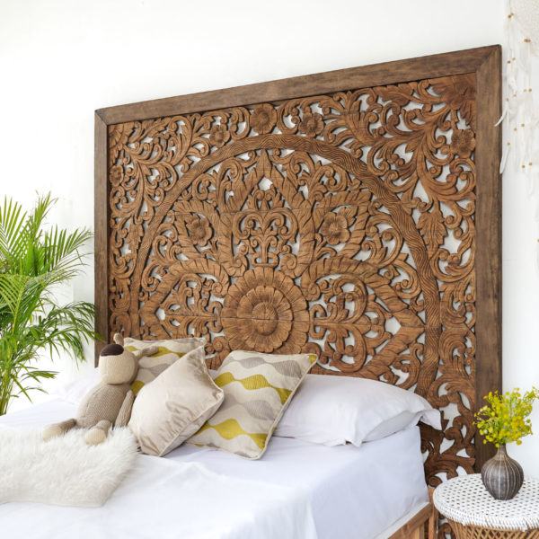 Carved Headboard Cottage Decor, Asian King Size Bed Measurement