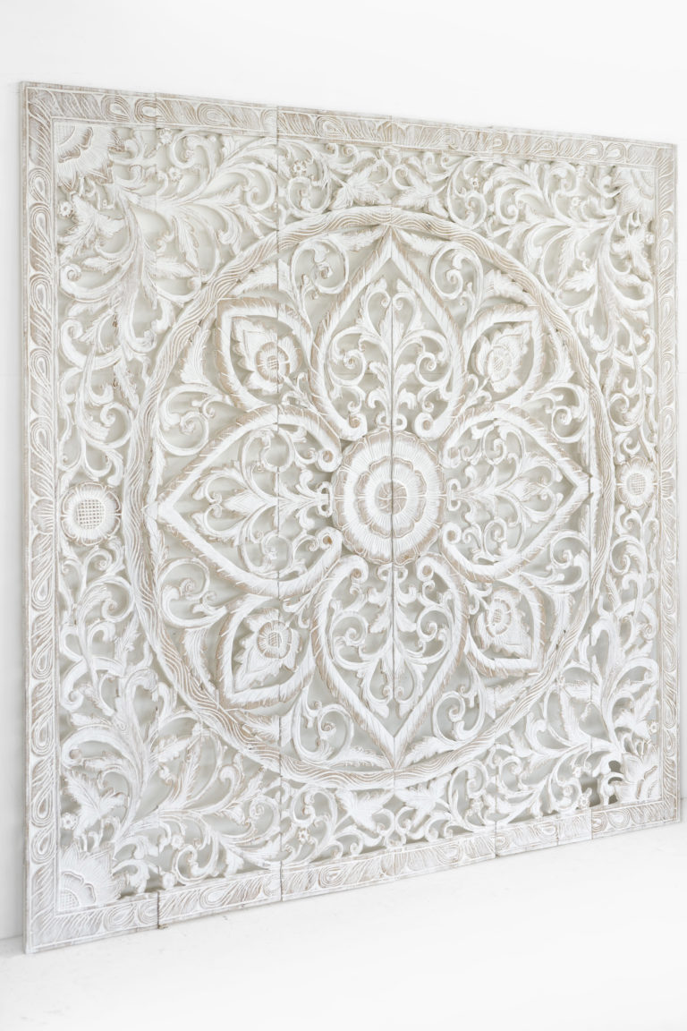 Wood Headboard Cal King Whitewash Siam Sawadee