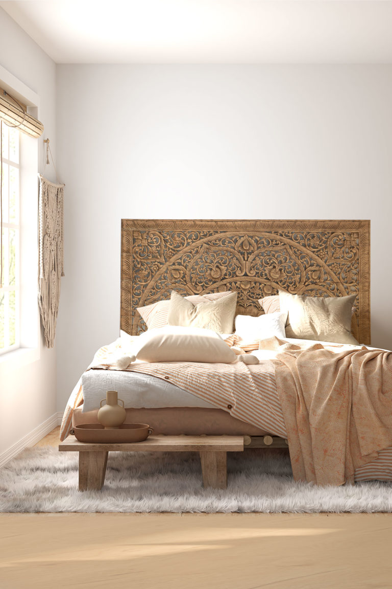 Low Headboard King Dark Wood Siam Sawadee