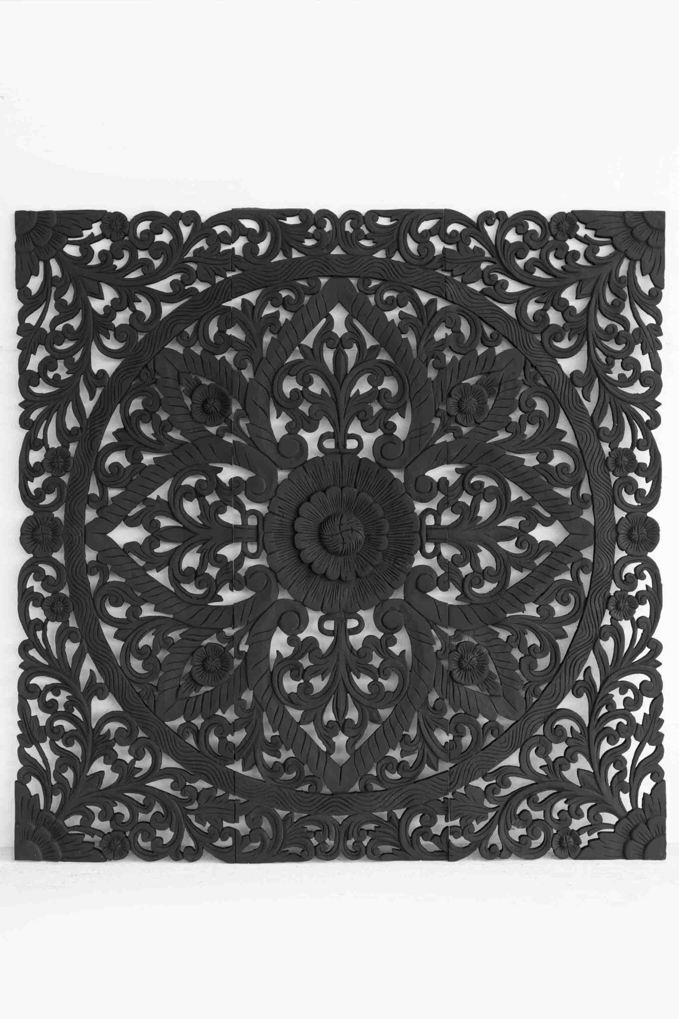 Tall Headboard Queen Wooden Black Siam Sawadee