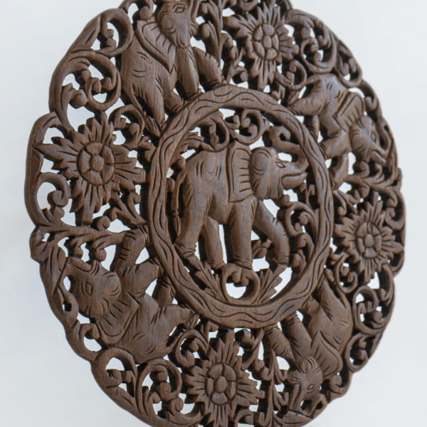 Brown circle elephant wood carving